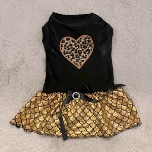 NWOT - Dog - Leopard Heart & Gold Dress with Bow - Medium